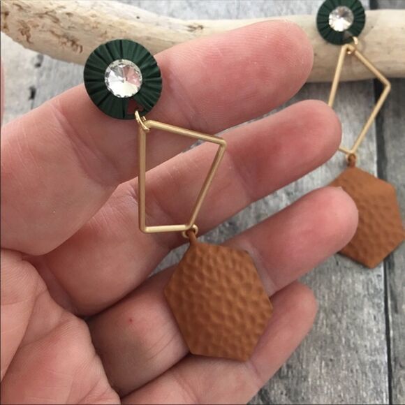 Art Deco Metal and Crystal Earrings - Picture 3 of 5